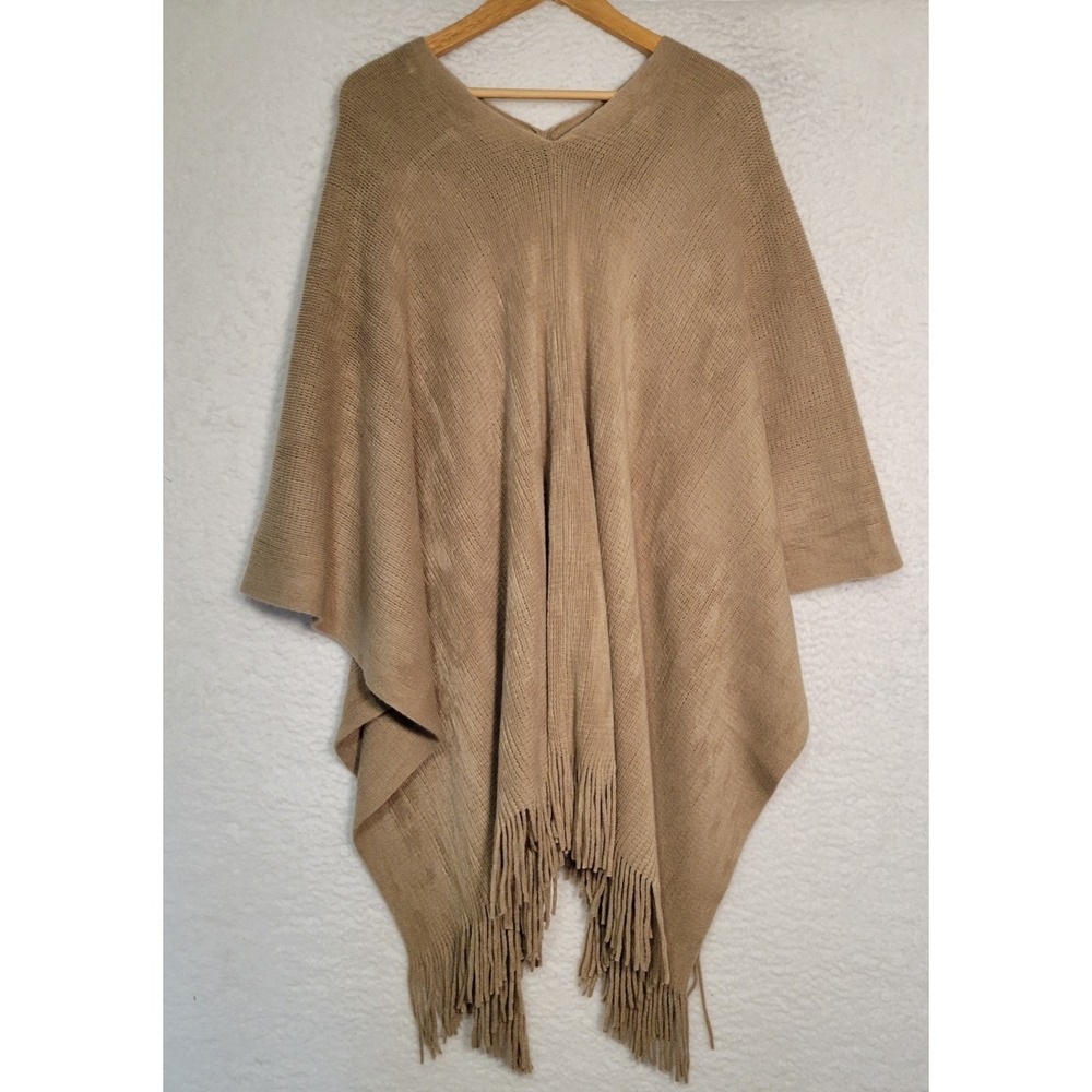 SHIRALEAH Rowan Poncho One Size‎ Camel Shawl NEW NWT Fringe 1450